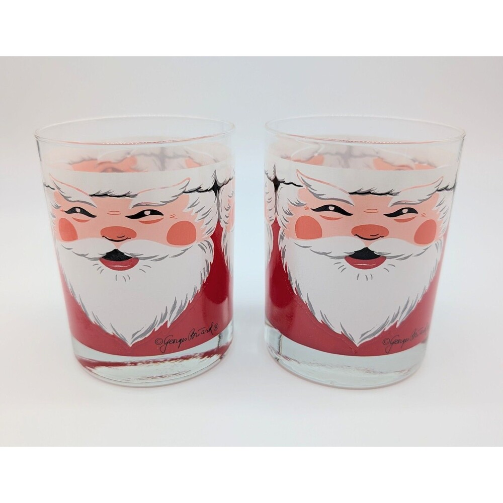 Vintage MCM Georges Briard Santa Claus Face Rocks Glasses Set of 2 “C”